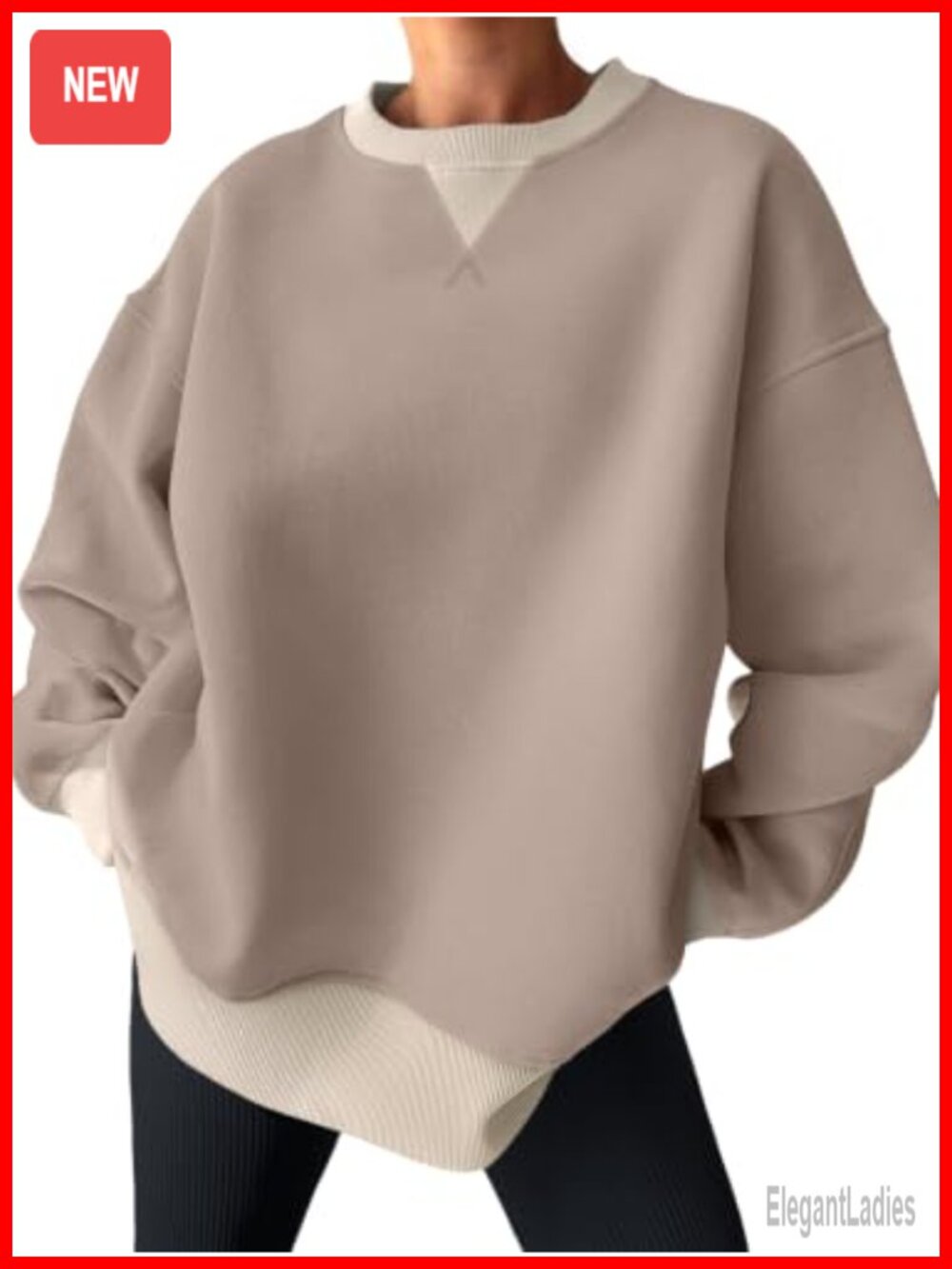Oversized Crewneck Sweatshirt Color Block Pullover Soft Cotton Blend Relaxed Fit